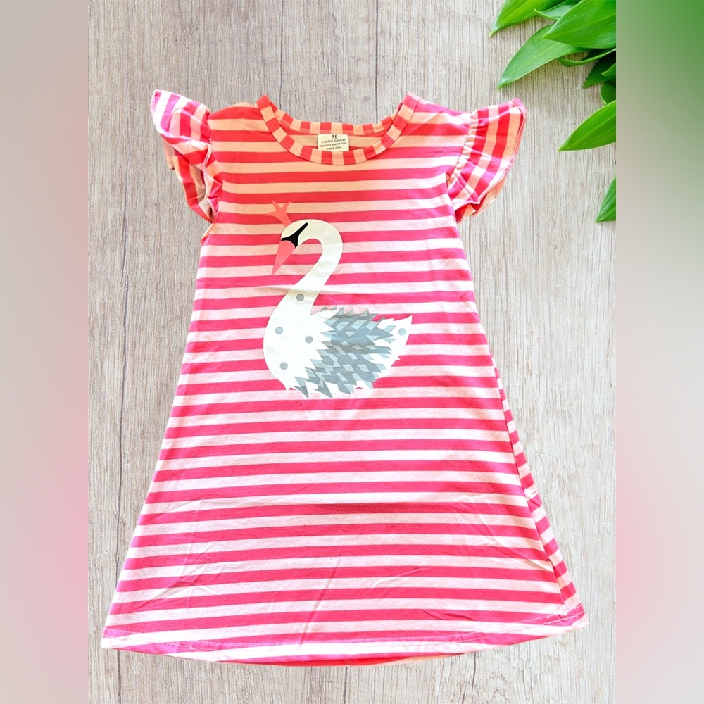 Pink Striped Ruffled Sleeved Shirt Dress